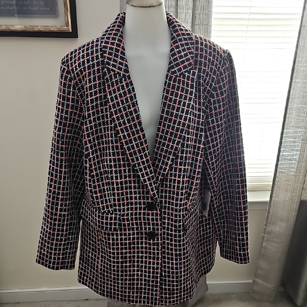 Eloquii Black and Mauve Plaid Blazer